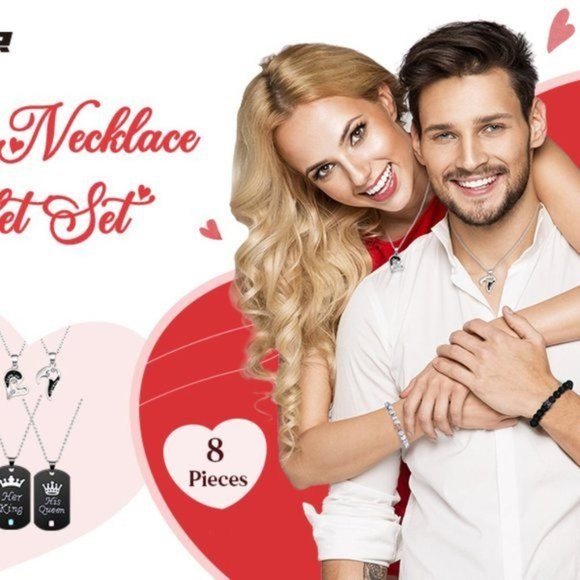 New 8 Pieces Couples Necklace Bracelet Matching Bracelets Set for Women … - Picture 8 of 9